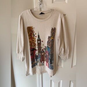 Love & Lace Sweater London Big Ben Fall Graphic Womens Size L  Large Super Soft
